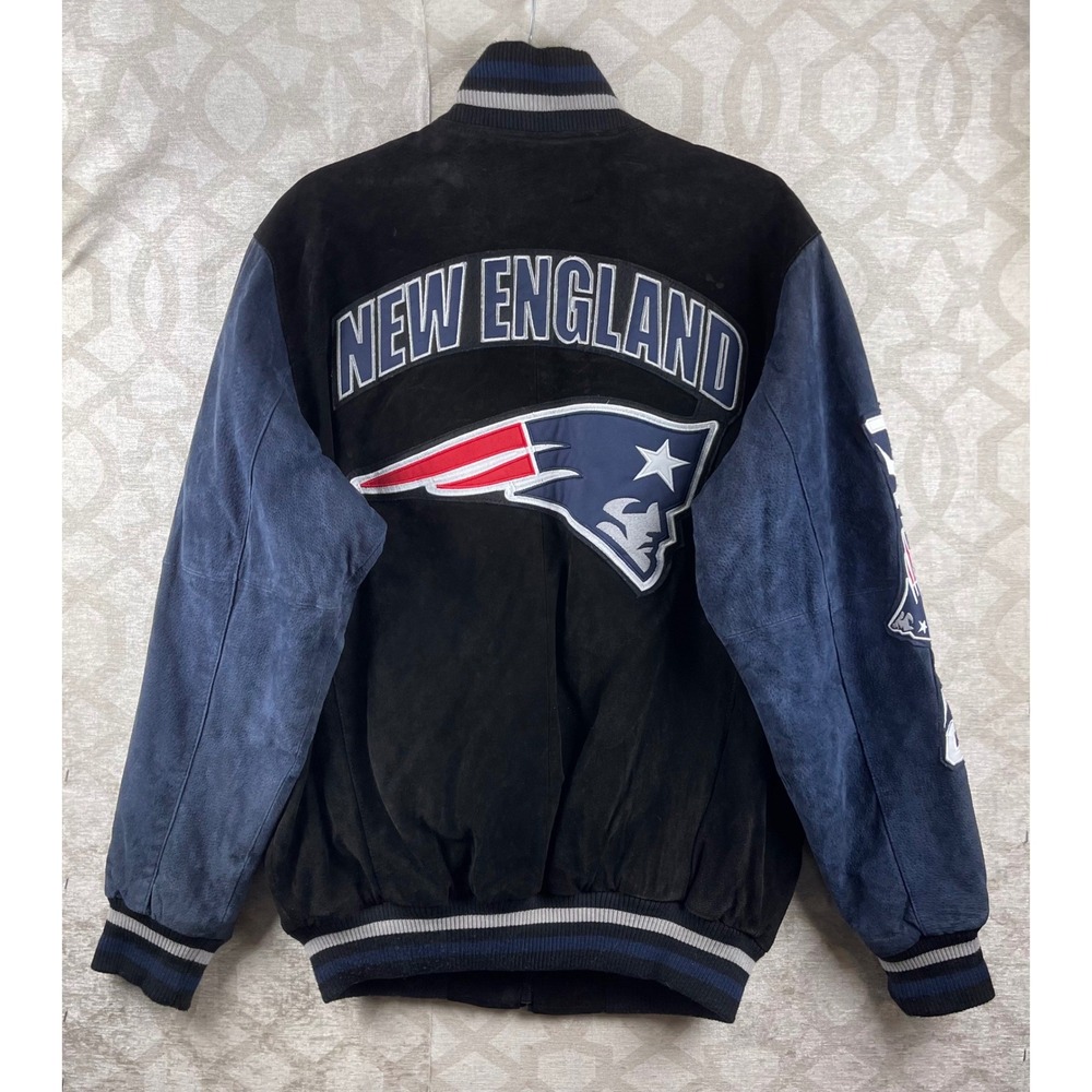 NFL G-III New England Patriots Men M Suede Leather Varsity Bomber Jacket Black - Picture 2 of 10